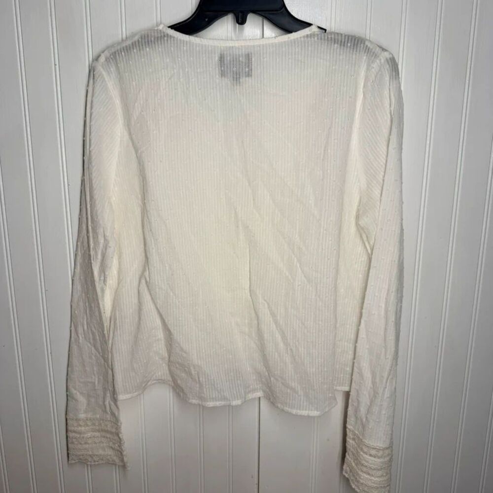 Angie Boho Blouse White 100% cotton sz L coastal flowy fairy bell sleeves crop - Picture 4 of 8